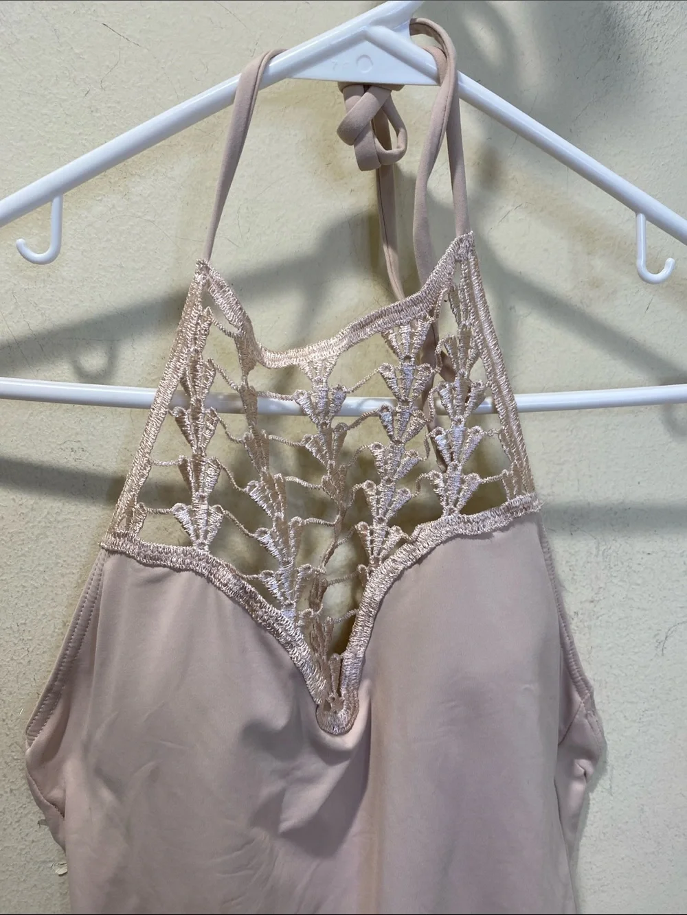 Forever 21 Blush Cream Crochet Halter Backless Bodysuit Swimmer Fits S